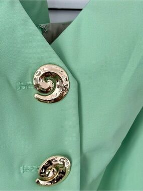 Mint Green Midi Dress with Decorative Gold Spiral Buttons